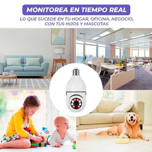 Foco Cámara WiFi 360° – Sin cables, sin complicaciones, solo seguridad inteligente